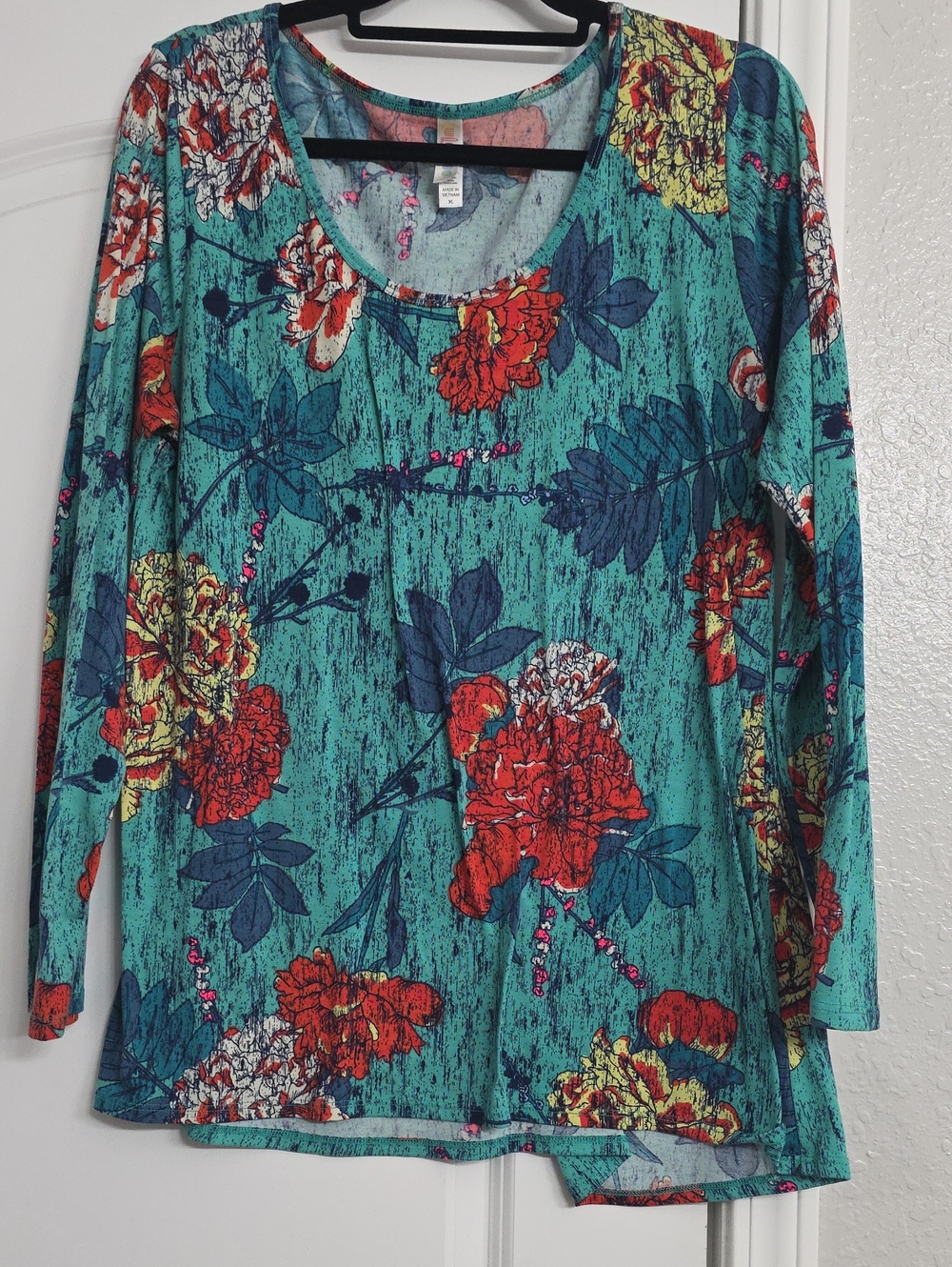 LuLaRoe Teal Floral Long-Sleeve Scoop Neck Top